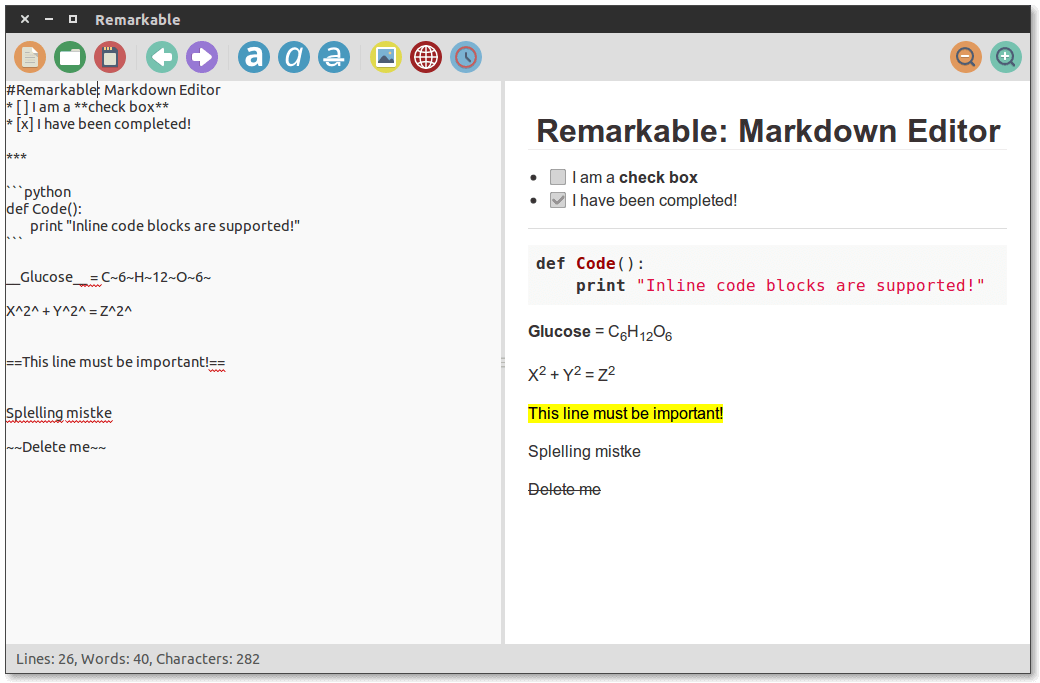 Remarkable markdown editor with Github Flavour Markdown